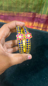 Blue and pink Screw Bangles - BG0038
